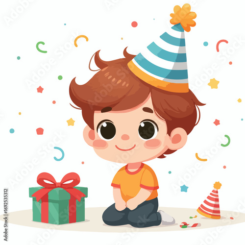 Vector image of a little boy wearing a birthday hat