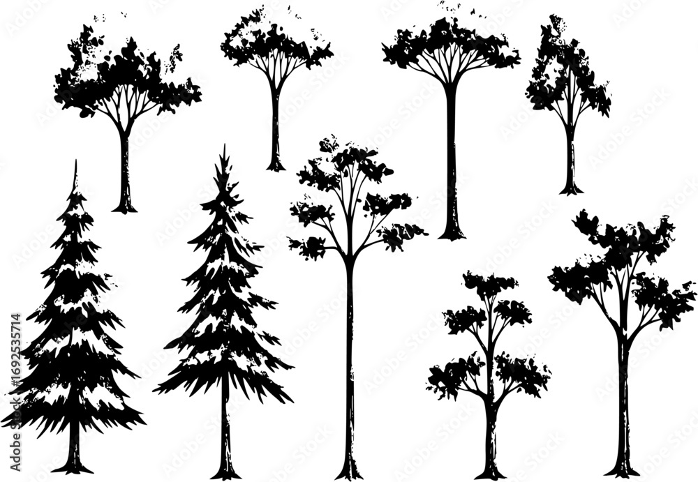 Tree watercolor clipart crop picture use Set of hand drawn trees. forest tree pack isolated transparent background PNG 300 DPI
