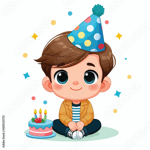 Vector image of a little boy wearing a birthday hat