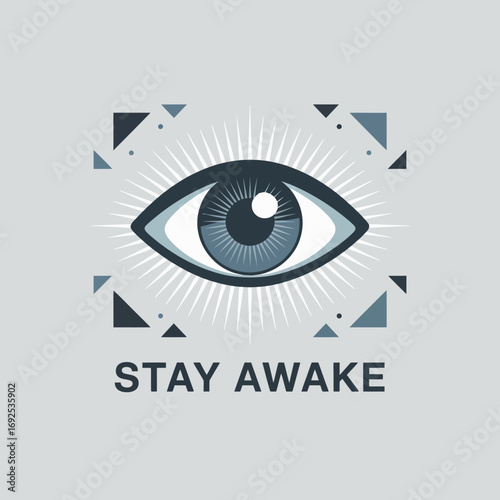 All seeing eye symbol and text stay awake revealing truth conspiracy and awareness concept for digital platforms vector