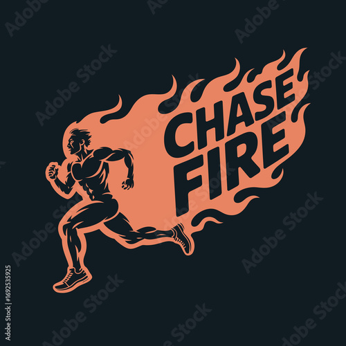 Dynamic american football player silhouette bursting with fiery energy and bold text 'chase fire' emblematic of speed competition and athleticism vector