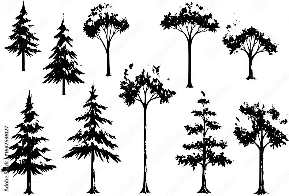 Tree watercolor clipart crop picture use Set of hand drawn trees. forest tree pack isolated transparent background PNG 300 DPI
