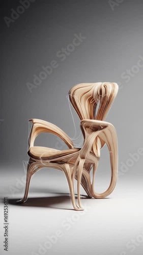 Ornate Wooden Armchair with Intricate Carvings and White Background in Vertical Format Studio Lighting