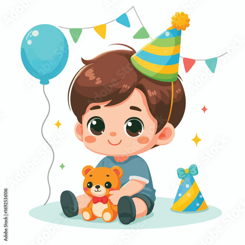 Vector image of a little boy wearing a birthday hat