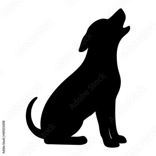 Howling dog silhouette vector. Black silhouette of a howling dog on transparent background