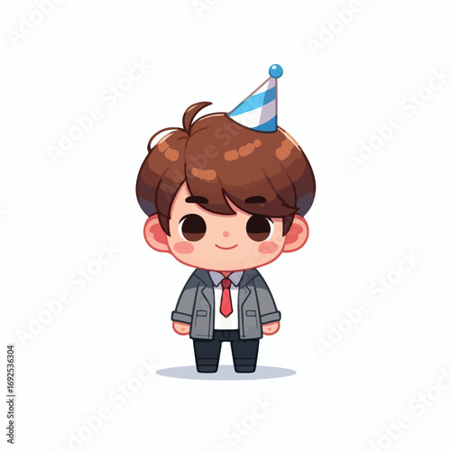 Vector image of a little boy wearing a birthday hat