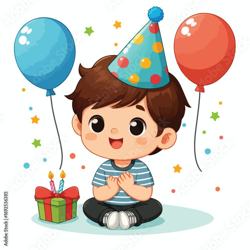 Vector image of a little boy wearing a birthday hat