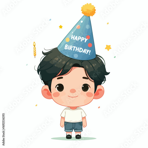 Vector image of a little boy wearing a birthday hat