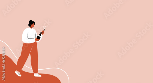 Happy person celebrating with sparkling wine, perfect for events, success, and lifestyle themes. Illustration on a soft background.