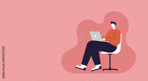 Man working efficiently on a laptop, embodying remote work, digital communication, and modern productivity. Ideal for business, education, or freelance concepts.