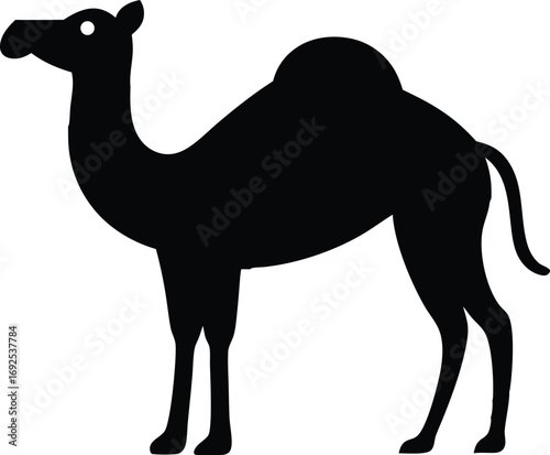 Camel Silhouette Vector Flat Design, Desert Animal Icon on White Background