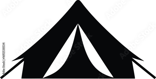 Camping Tent Silhouette Vector, Outdoor Adventure Icon on White Background