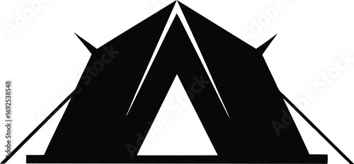 Camping Tent Silhouette Vector, Outdoor Adventure Icon on White Background