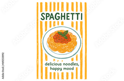 Spaghetti Poster Illustration. Delicious Noodles Artwork. Italian Food Graphic. Retro Kitchen Decor Print.