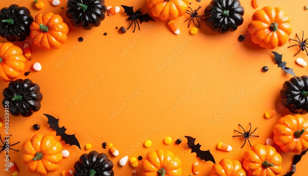 Obraz premium A vibrant vector illustration of a festive pumpkin and autumn leaves border, perfect for a Halloween or Thanksgiving holiday frame