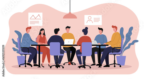 Diverse team actively collaborates in a modern office meeting, discussing business strategies and fostering teamwork for project success.