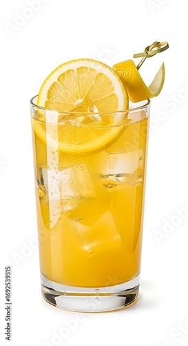 Refreshing Lemonade with Ice and Lemon Slice Garnish.