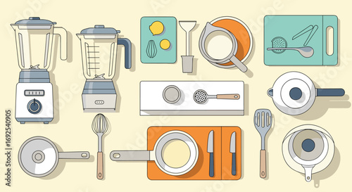 Modern kitchen essentials collection vibrant flat design for culinary inspiration and cooking projects