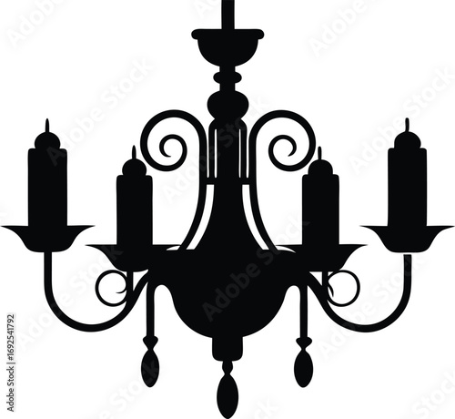 Silhouette of a Baroque French Chandelier, Intricate Vector Design