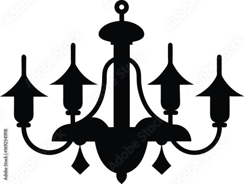 Silhouette of a Baroque French Chandelier, Intricate Vector Design