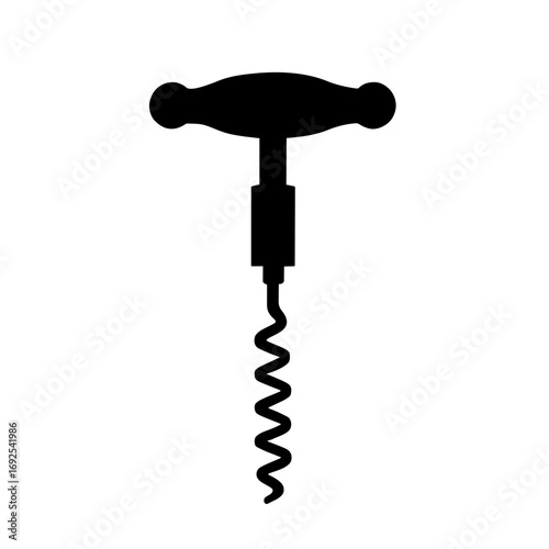 Minimalist black silhouette of a corkscrew symbolizing wine opening tools