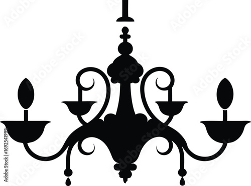 French Chandelier Silhouette Vector, Elegant Black Crystal Light Fixture