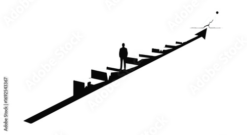 Silhouette of a person standing on stairs ascending an arrow, symbolizing career growth and ambition.