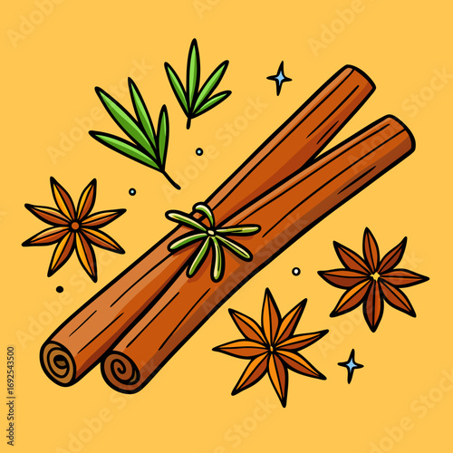 Aromatic cinnamon sticks and star anise are perfect for seasoning and decoration