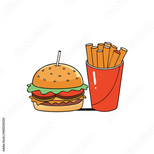 Delicious burger meal with crispy fries and refreshing soda cup vector illustration on white background