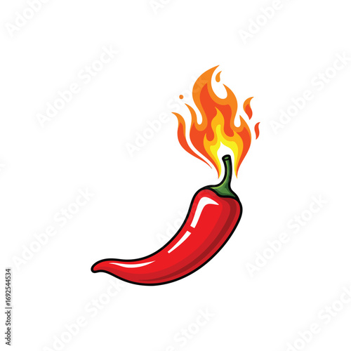 Flaming red chili pepper graphic design, isolated on white background.
