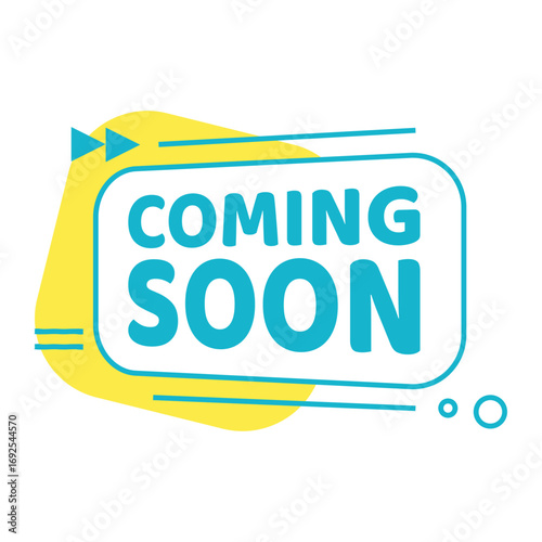 Minimal teal outline badge over soft blob, bold coming soon lettering for product teaser, website header, social media card