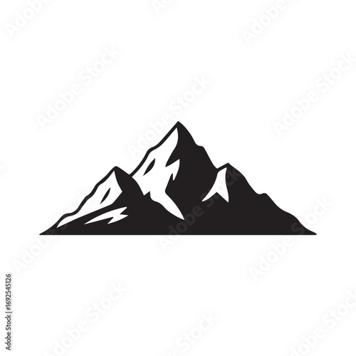 A minimalist black and white graphic illustration of a mountain range with jagged, snowy peaks, presented as a simple silhouette icon.