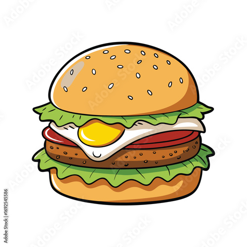 Delicious cheeseburger with a perfectly fried egg on top presented on a clean white background