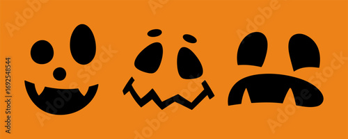Set of spooky carved pumpkin faces for Halloween. Perfect for posters, banners and prints.