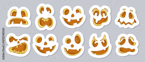 Spooky pumpkin jack-o'-lantern face sticker set for Halloween. Perfect for planners and scrapbooking