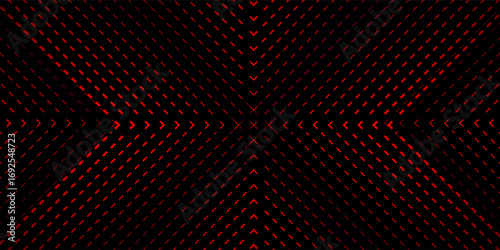 Red techno abstract background overlapping layers in dark space with glowing dot shapes decoration. Dotted line style concept for banner, modern graphic design element.