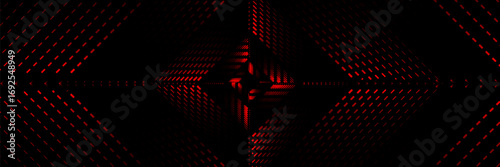 Red techno abstract background overlapping layers in dark space with glowing dot shapes decoration. Dotted line style concept for banner  modern graphic design element.