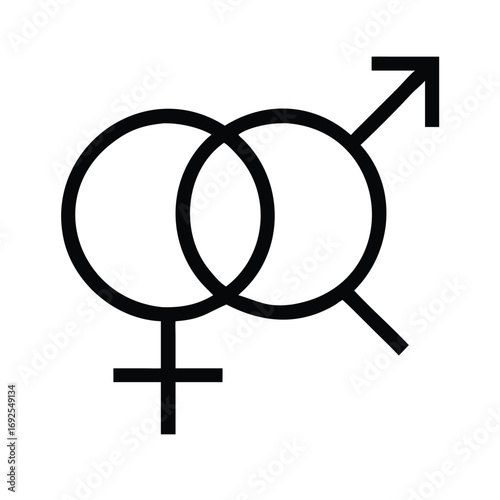 Vector art of interlocked male and female symbol in a simple line art style, represents gender, relationship, and equality concepts