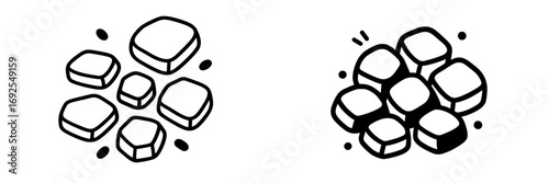Set of two minimalist crouton icons in a simple black and white line art style for food and cooking concepts