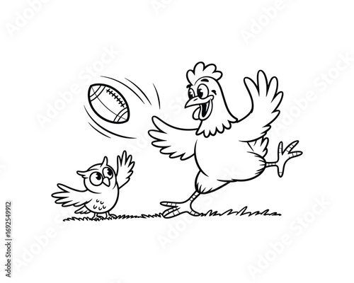 American football , NFL game  Cartoon chicken and owl playing 