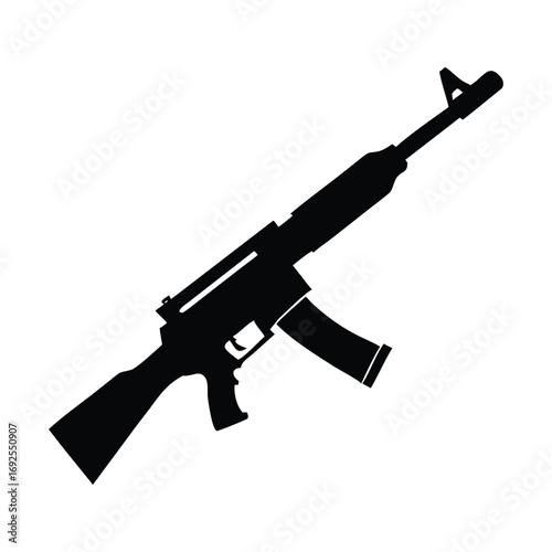 Vector art of silhouette of an assault rifle, a powerful and dangerous weapon often associated with conflict and military action