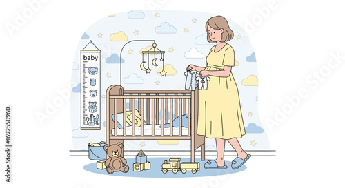 Expecting mother prepares nursery with love decorating for her new baby to come