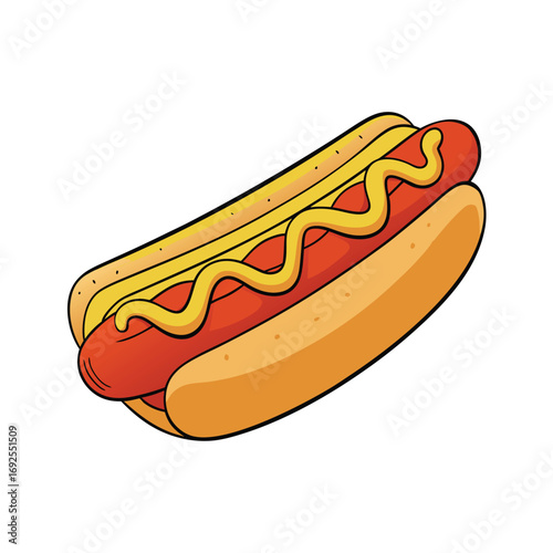 Classic american hot dog with vibrant yellow mustard and green relish on a soft bun vector illustration