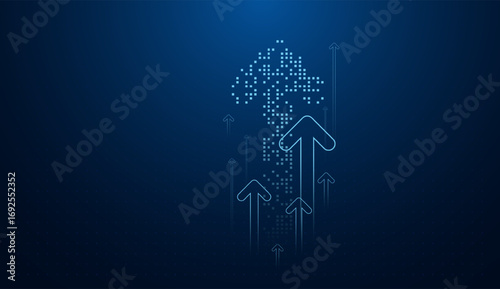 Blue Arrows pointing up on Abstract Background With Blue Glowing Arrows Pointing UpwardsGrowing up arrows on gradient blue background. The Group of upward