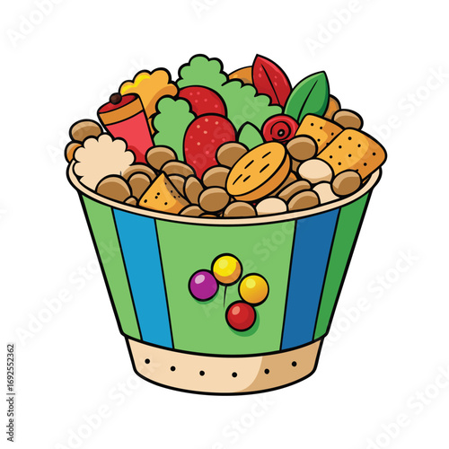 Vibrant and delicious assortment of nuts fruits and candies in a colorful snack mix design