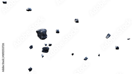 Фотография Several dark gray rocks are falling against a transparent background