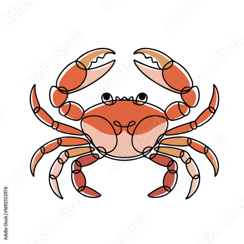 Simple black line art drawing of a crab in a minimalist style on a white background.