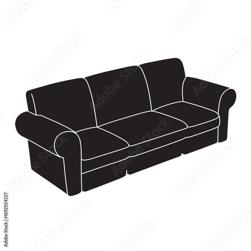 black and white silhouette of a sofa bed vector on a white background