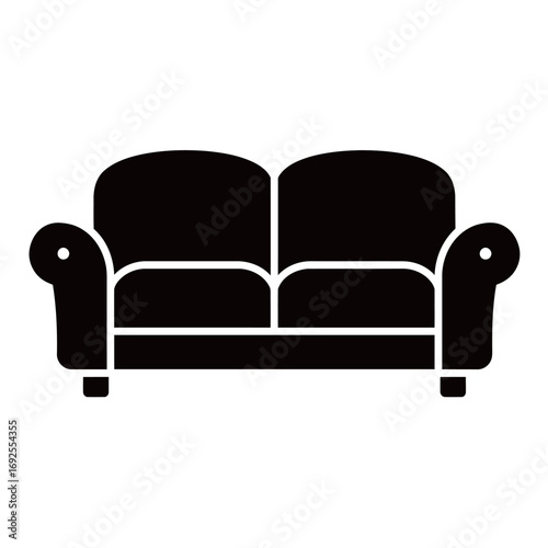 black and white silhouette of a sofa bed vector on a white background