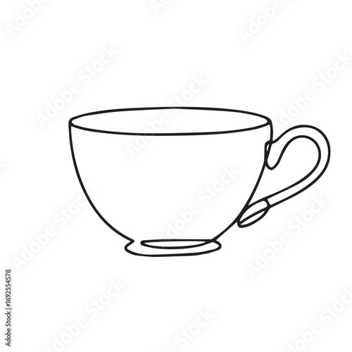 Simple black line art drawing of a cup in a minimalist style on a white background.